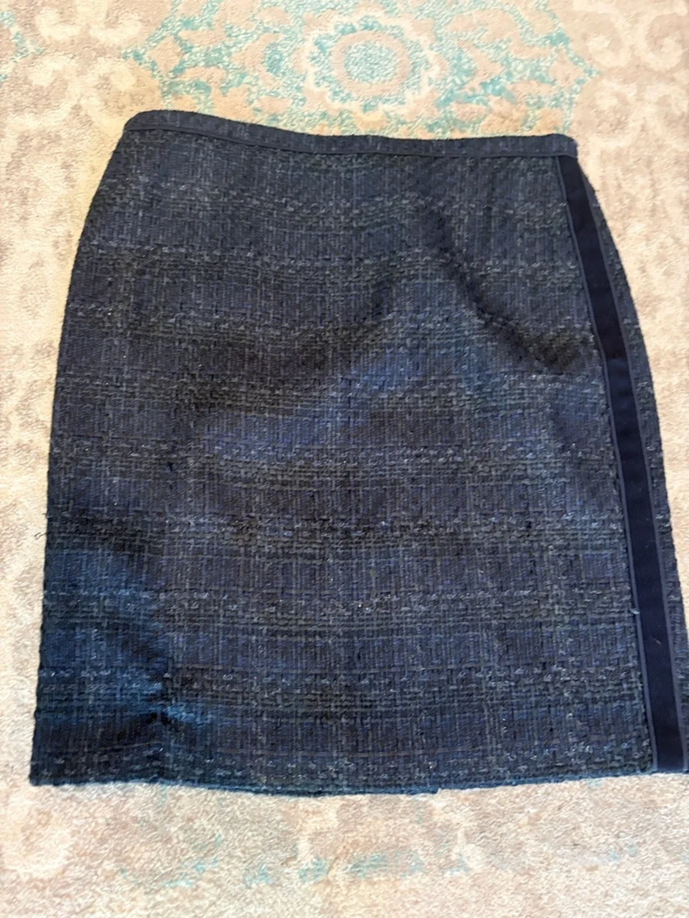 Tory Burch Black Tweed Pencil Skirt with Side Trim